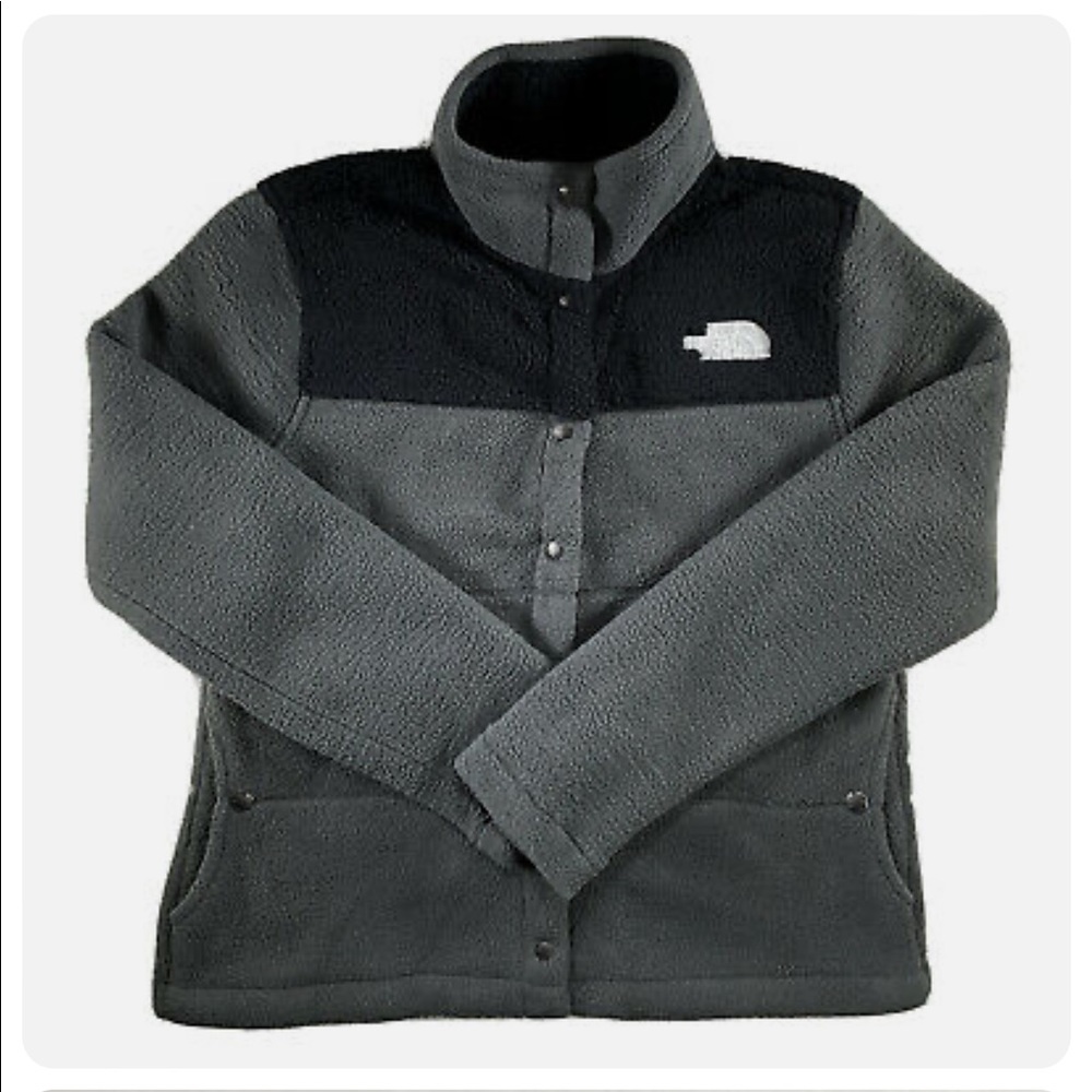 North Face Jacket - Gemma Snap Button Fleece - Grey Black - Women Small